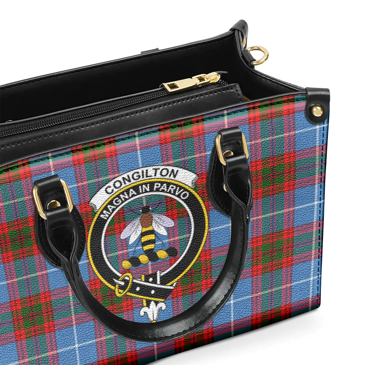 Congilton Tartan Crest Leather Handbag