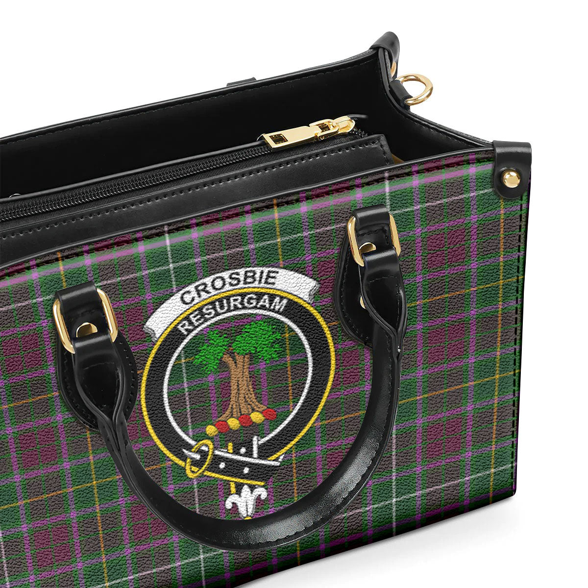 Crosbie Tartan Crest Leather Handbag