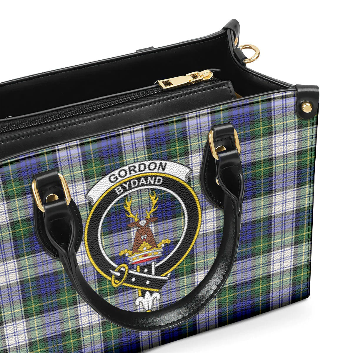 Gordon Dress Modern Tartan Crest Leather Handbag