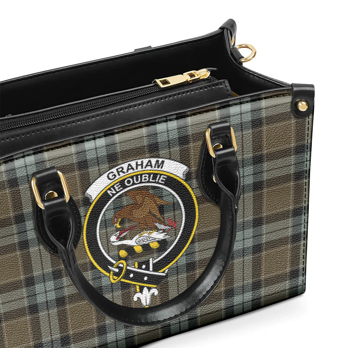 Graham of Menteith Weathered Tartan Crest Leather Handbag