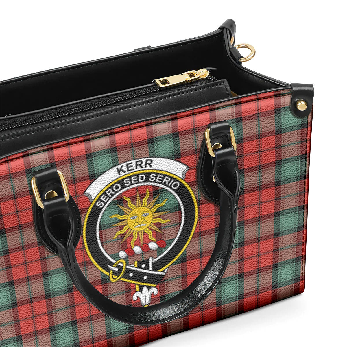 Kerr Ancient Tartan Crest Leather Handbag