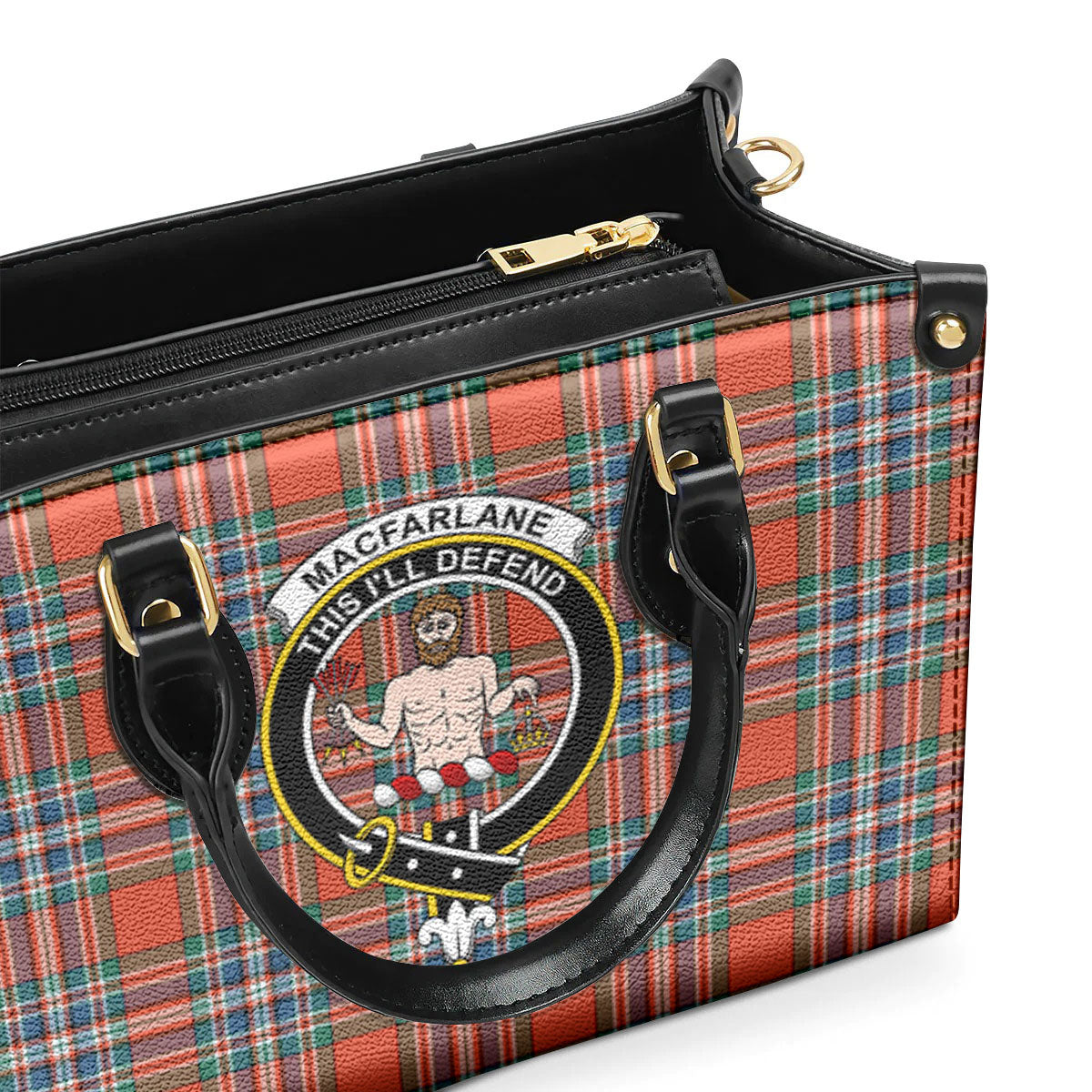 MacFarlane Ancient Tartan Crest Leather Handbag