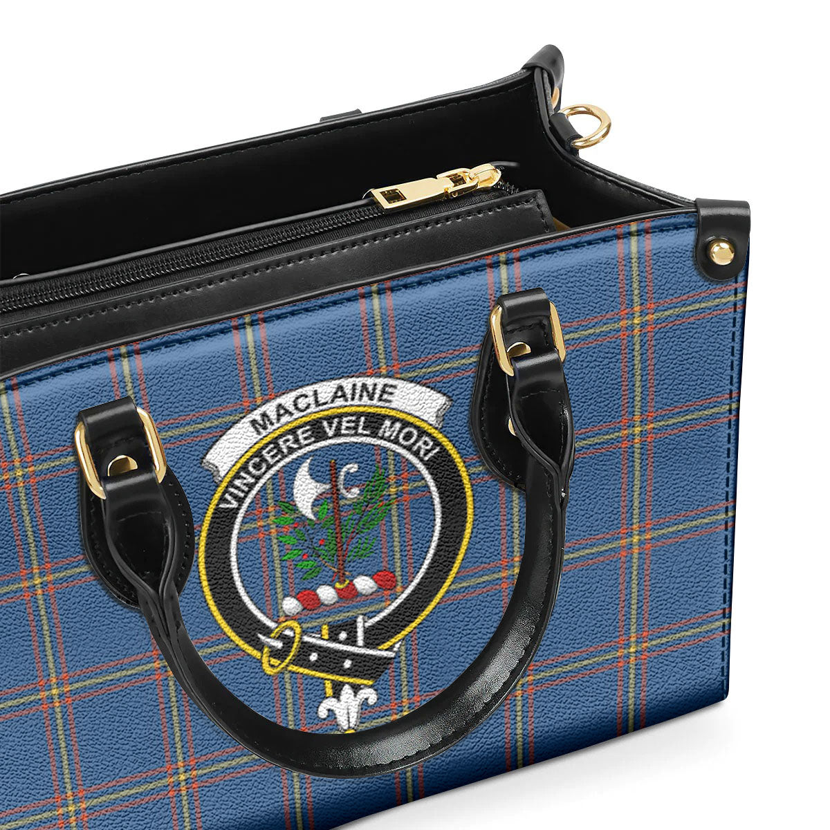 MacLaine of Loch Buie Hunting Ancient Tartan Crest Leather Handbag