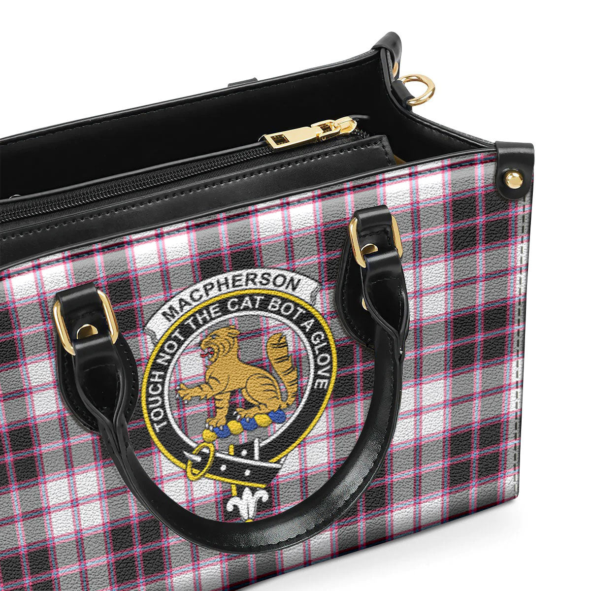 MacPherson Hunting Modern Tartan Crest Leather Handbag