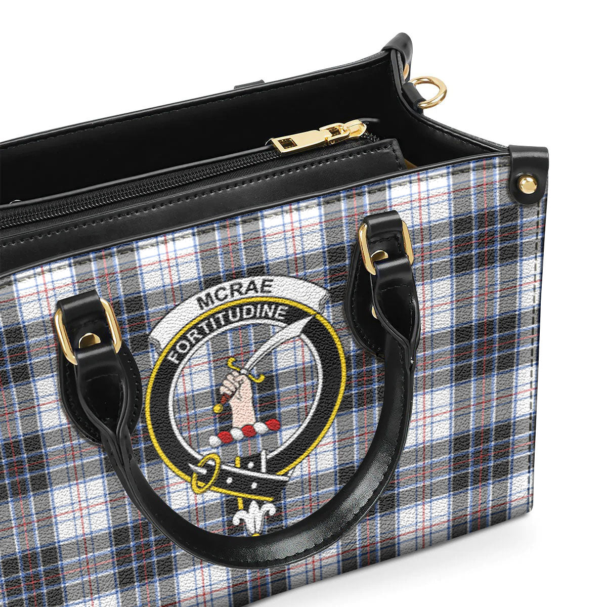 McRae Dress Modern Tartan Crest Leather Handbag