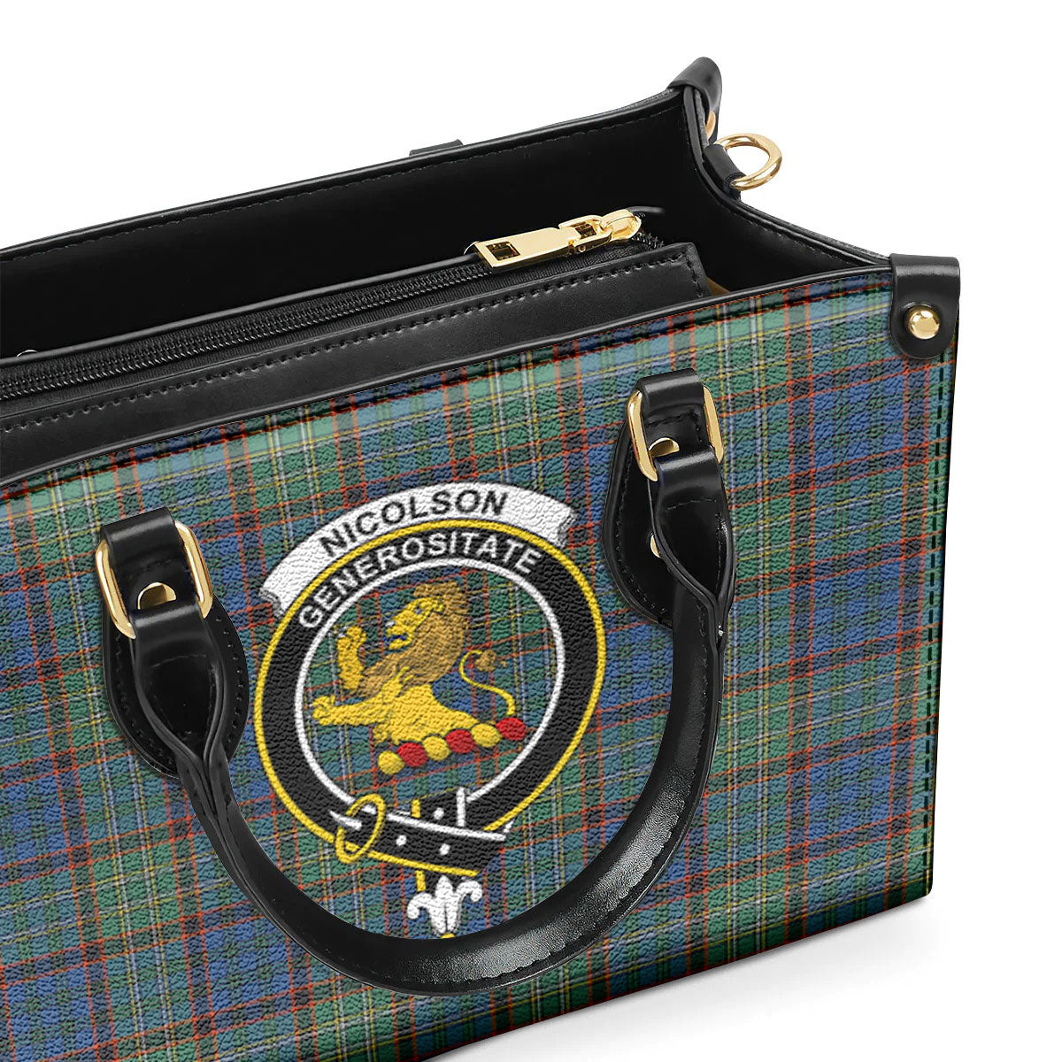 Nicolson Hunting Ancient Tartan Crest Leather Handbag