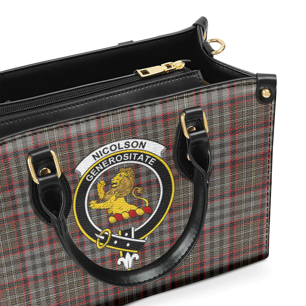 Nicolson Hunting Weathered Tartan Crest Leather Handbag