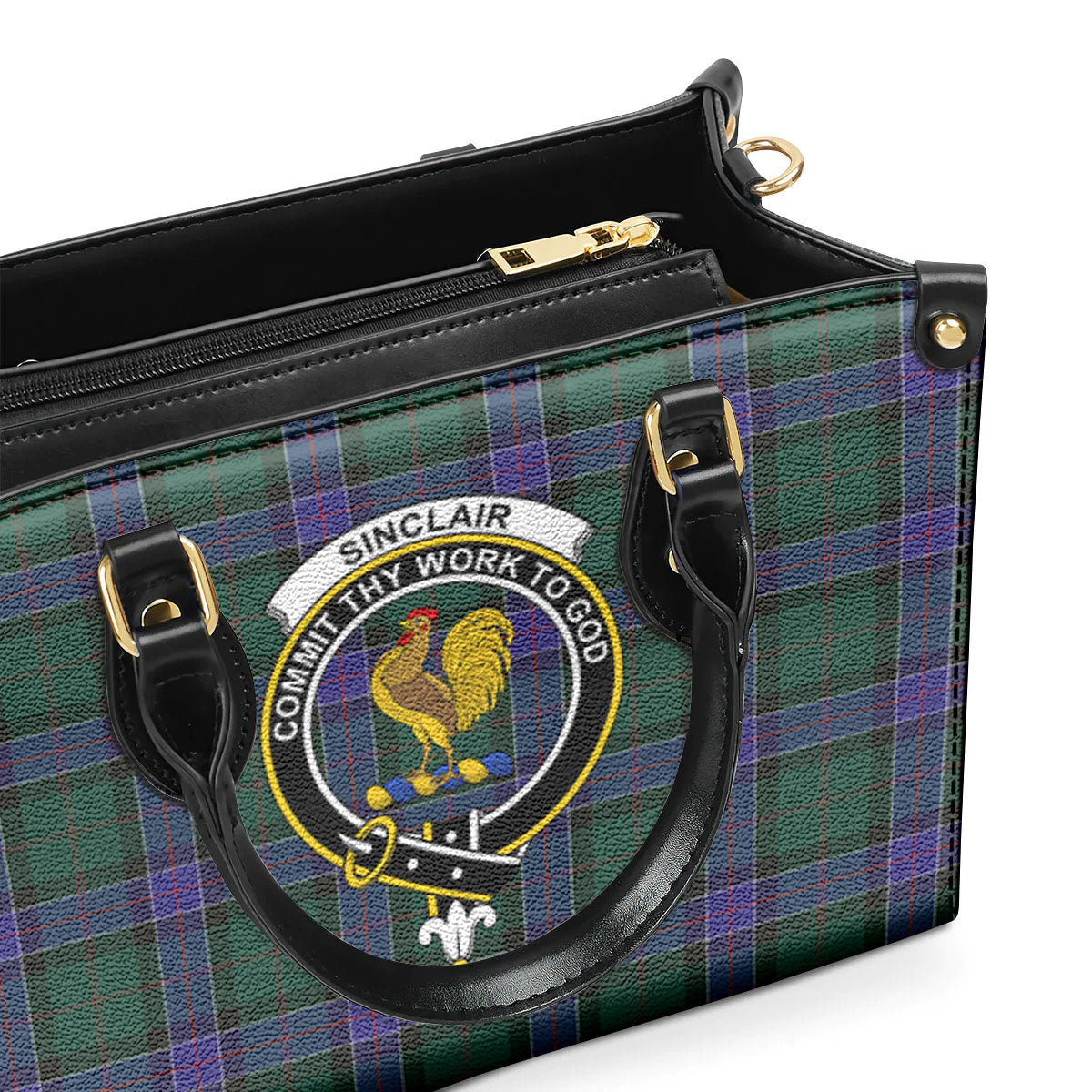 Sinclair Hunting Modern Tartan Crest Leather Handbag