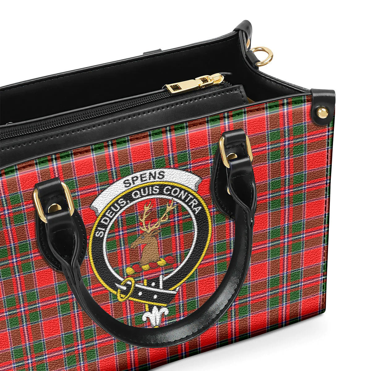 Spens (or Spence) Tartan Crest Leather Handbag