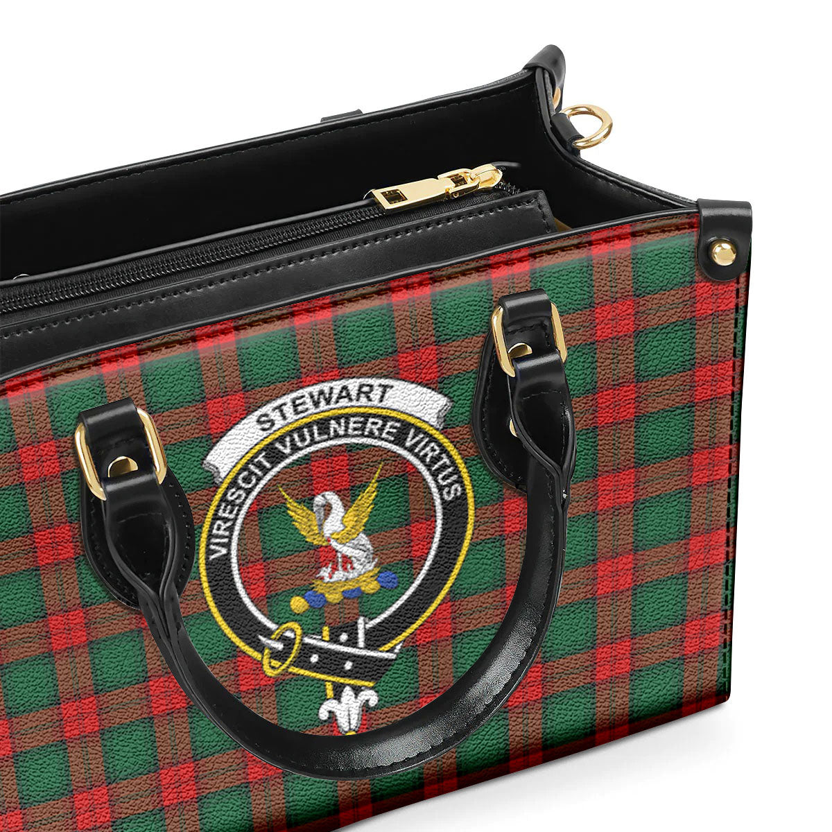 Stewart Atholl Modern Tartan Crest Leather Handbag