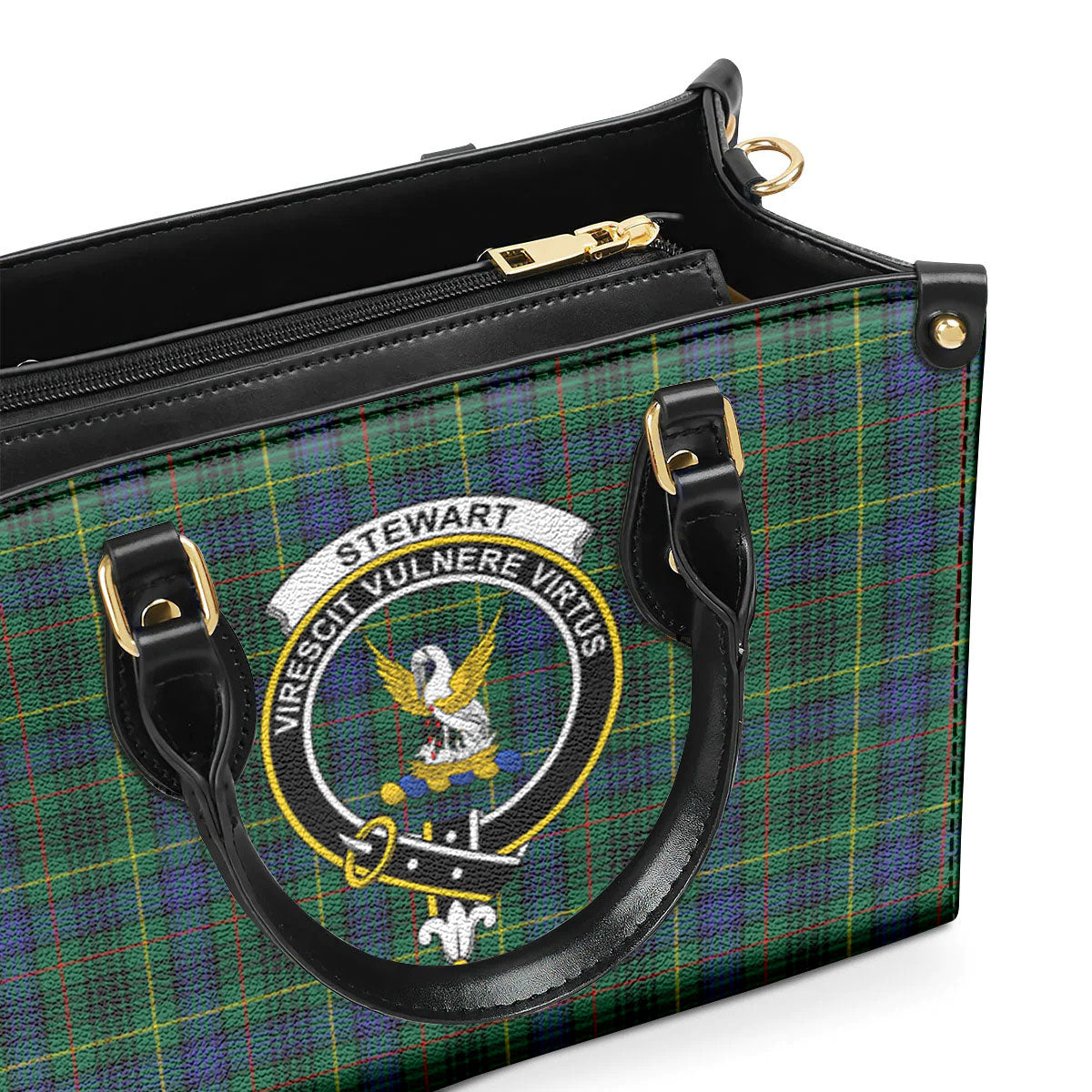 Stewart Hunting Modern Tartan Crest Leather Handbag