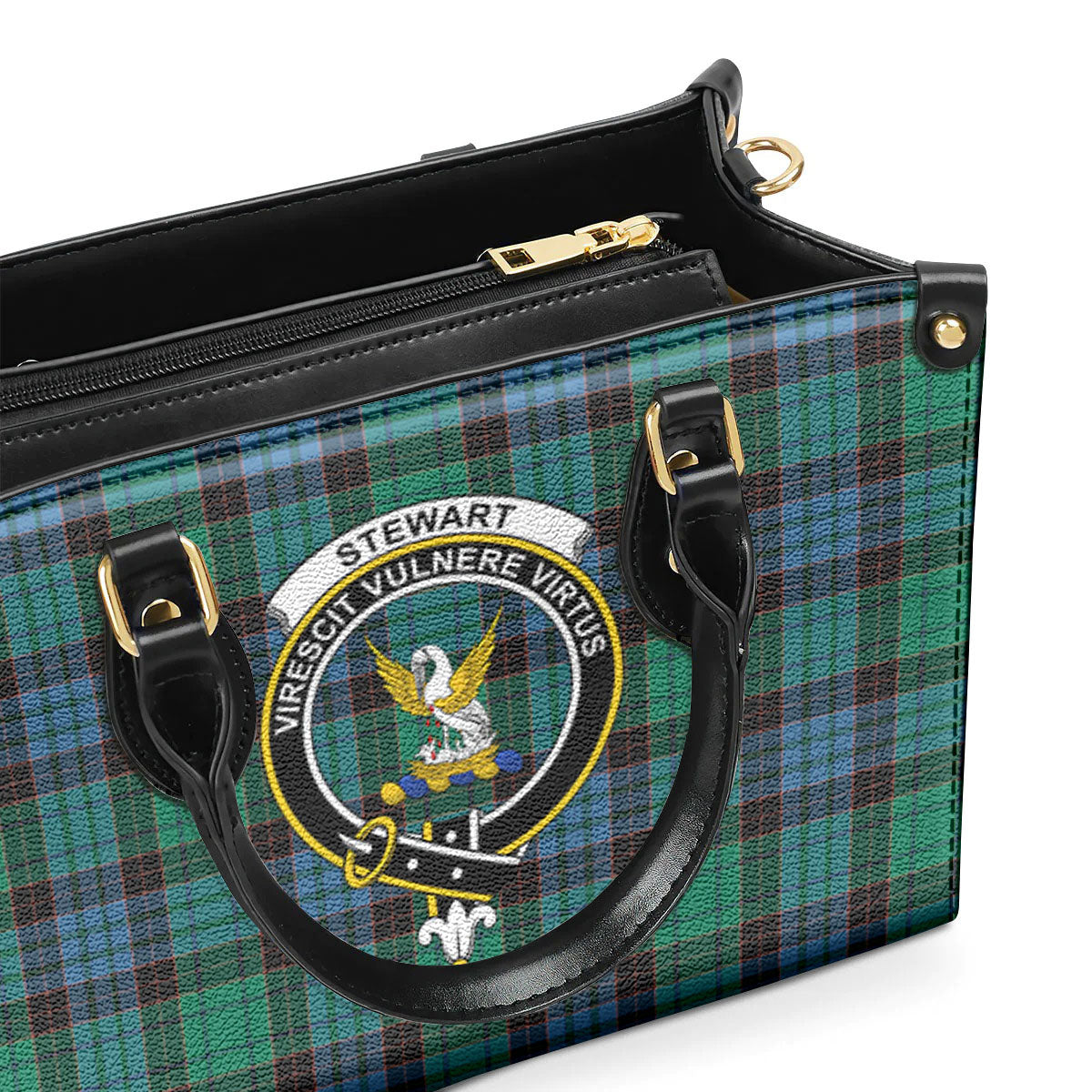 Stewart Old Ancient Tartan Crest Leather Handbag