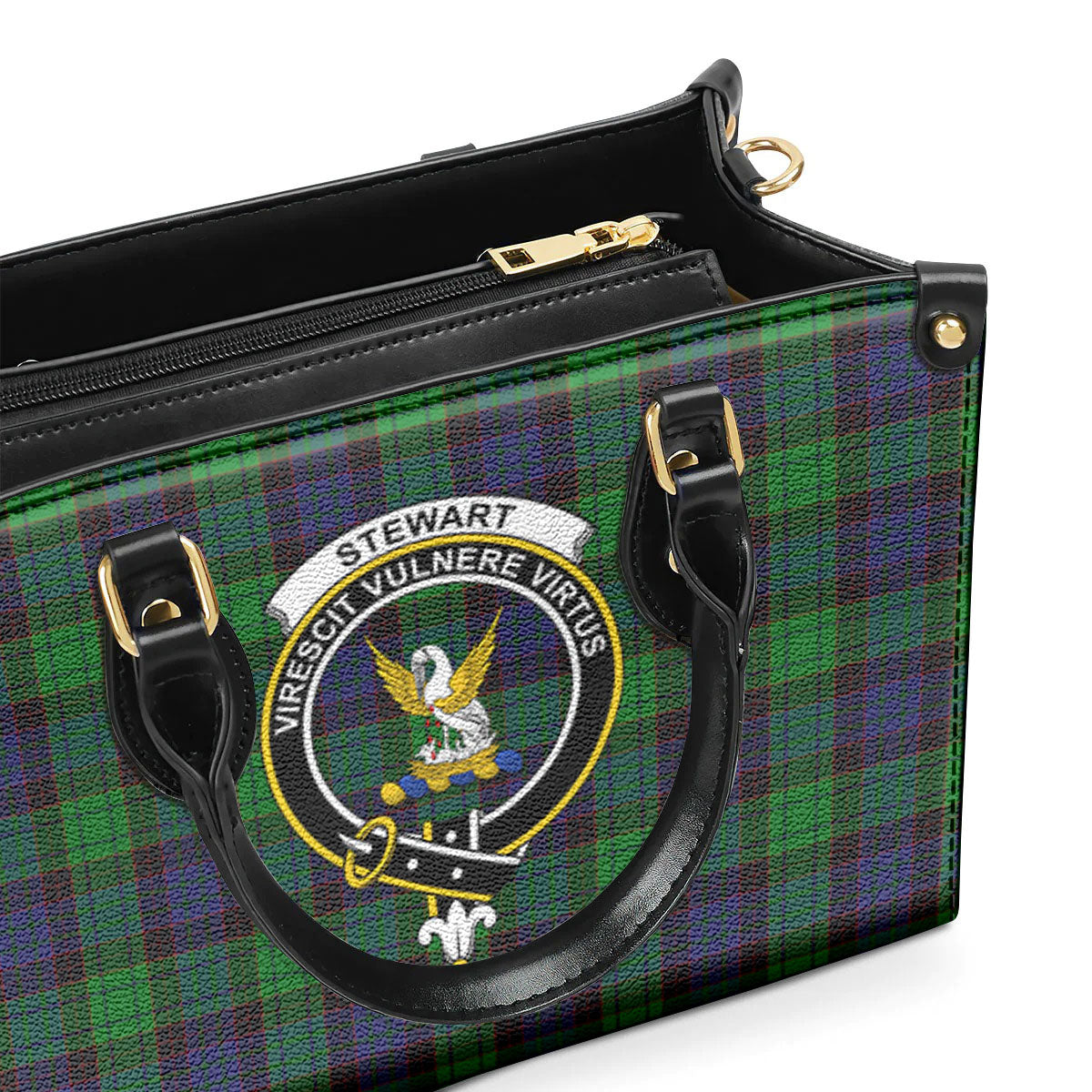 Stewart Old Modern Tartan Crest Leather Handbag