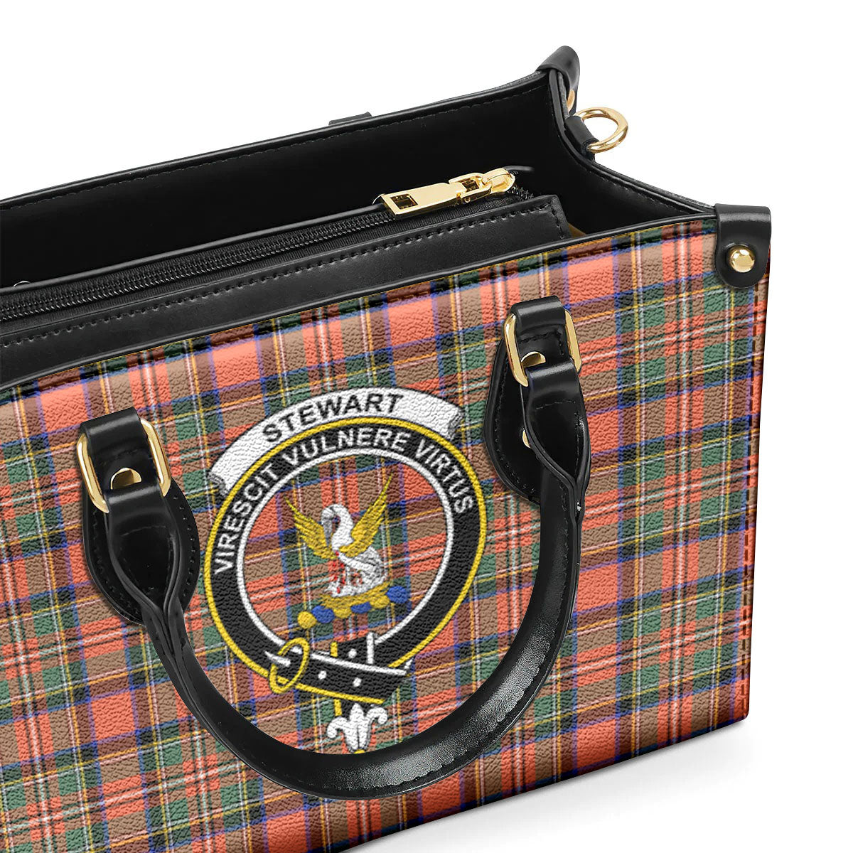 Stewart Royal Ancient Tartan Crest Leather Handbag