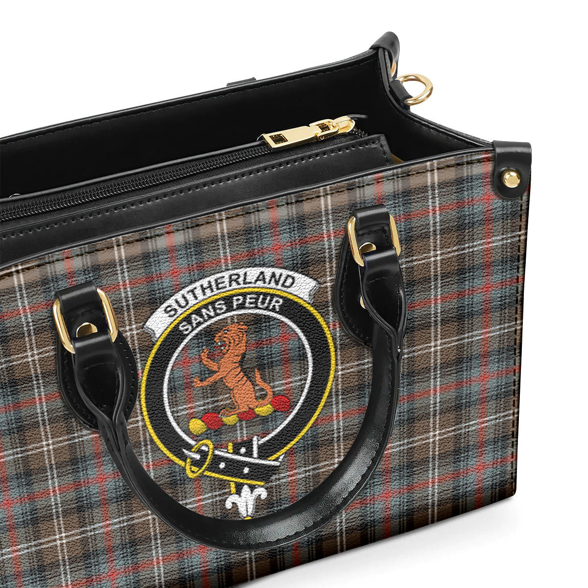 Sutherland Weathered Tartan Crest Leather Handbag