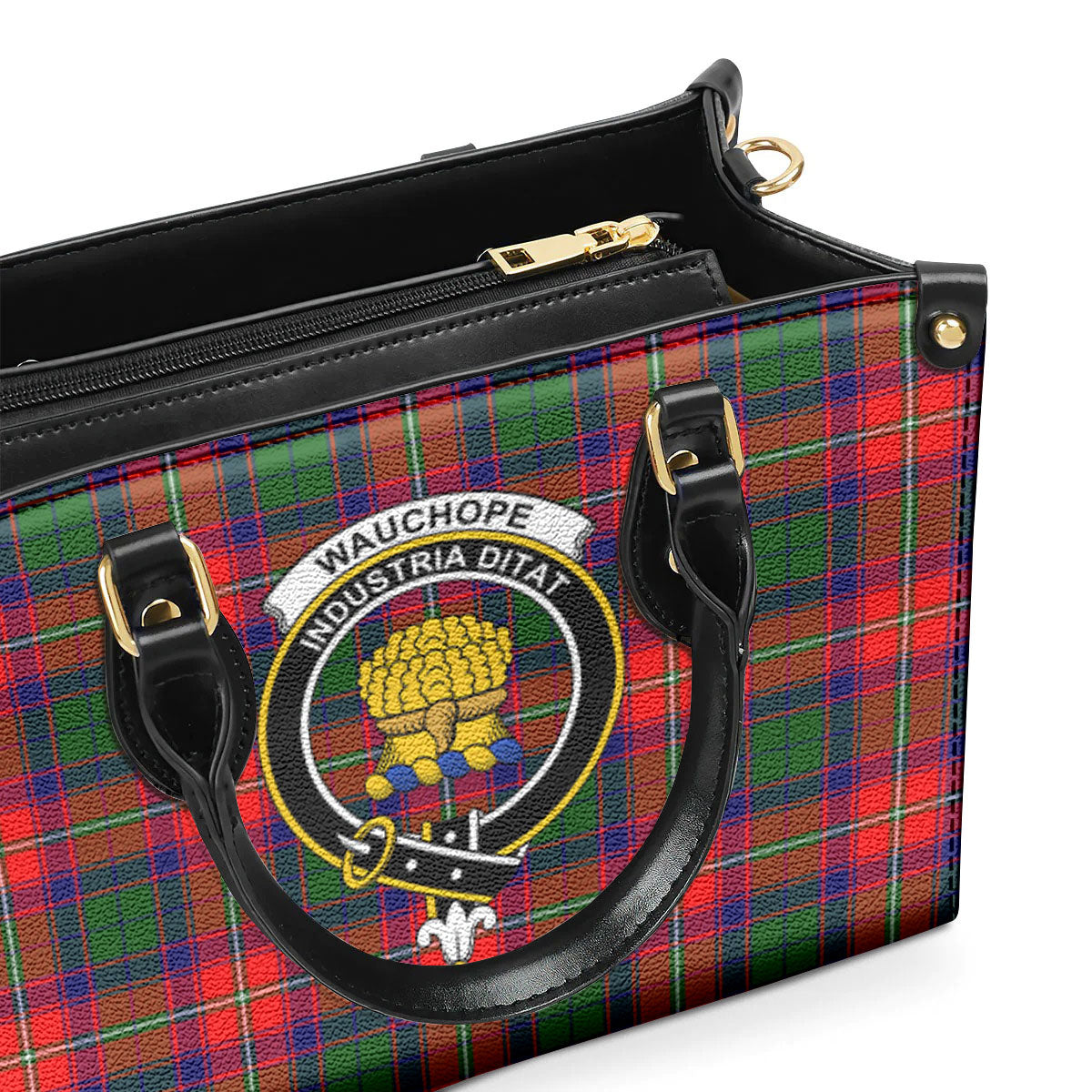 Wauchope (or Waugh) Tartan Crest Leather Handbag