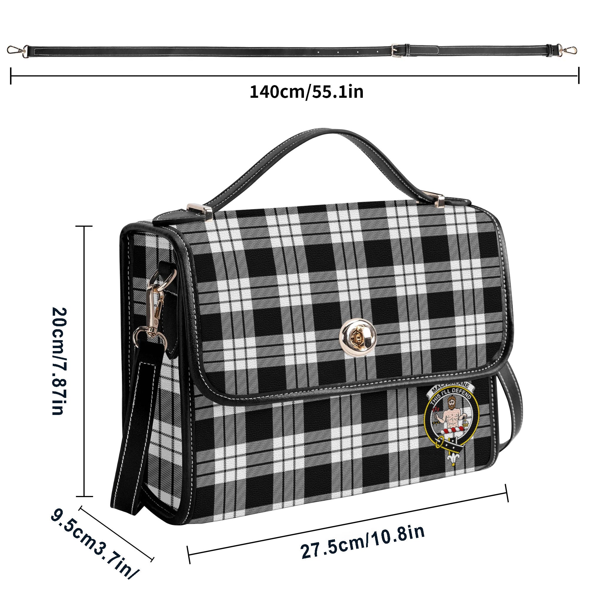 MacFarlane Black - White Tartan Crest Satchel Bag