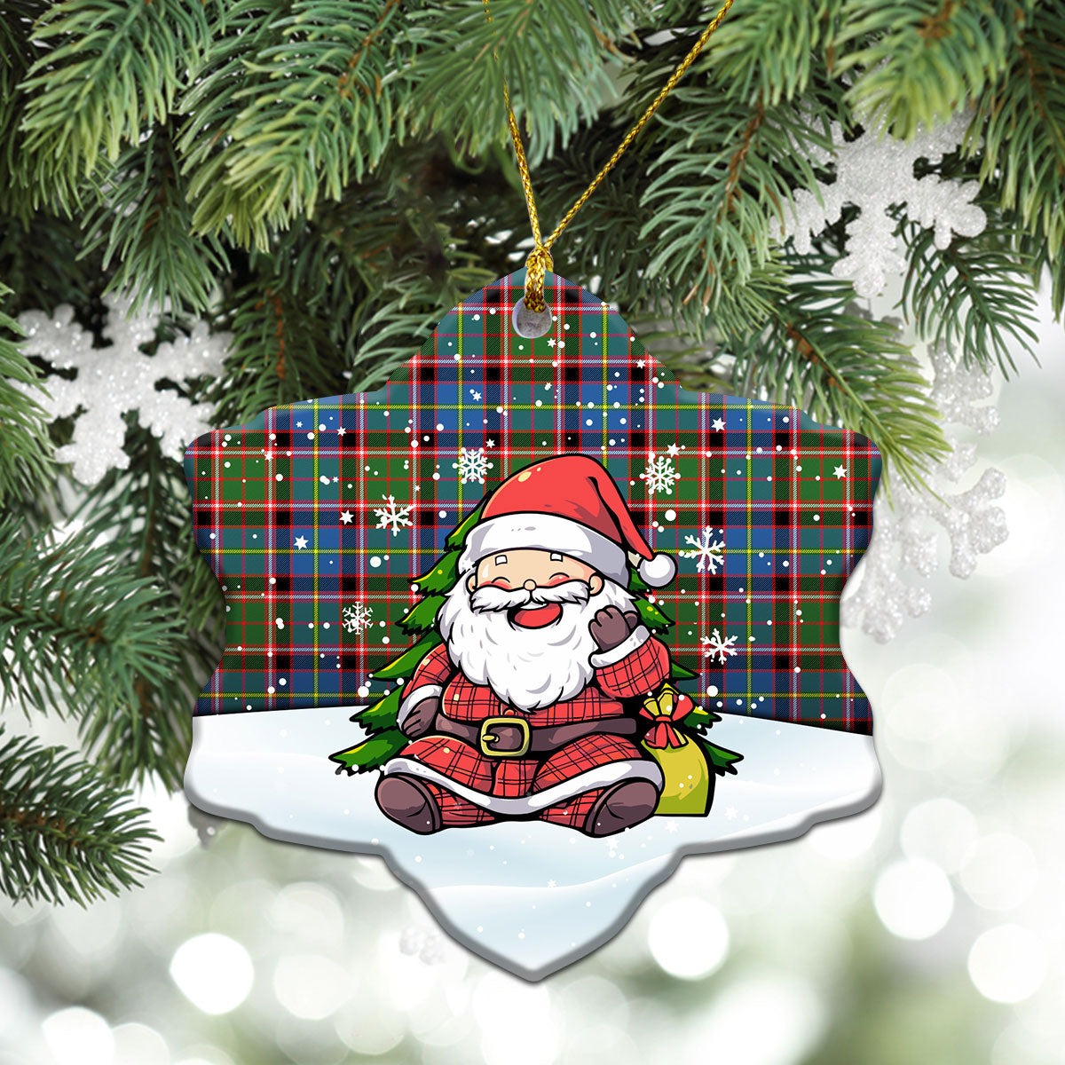 Aikenhead Tartan Christmas Ceramic Ornament - Scottish Santa Style