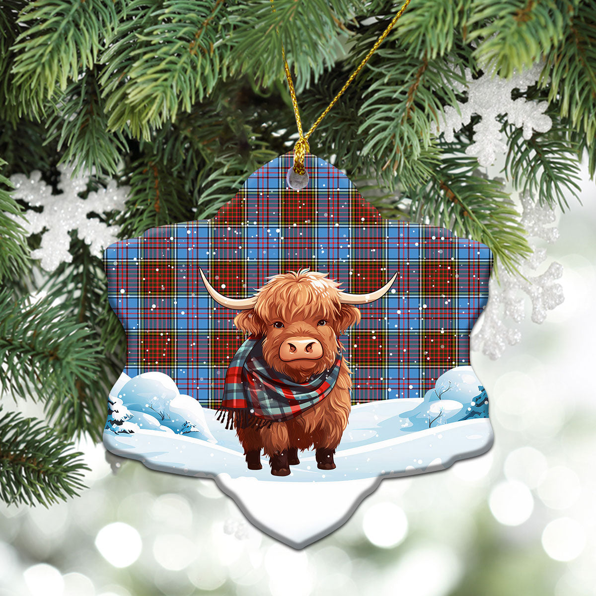 Anderson Modern Tartan Christmas Ceramic Ornament - Highland Cows Snow Style