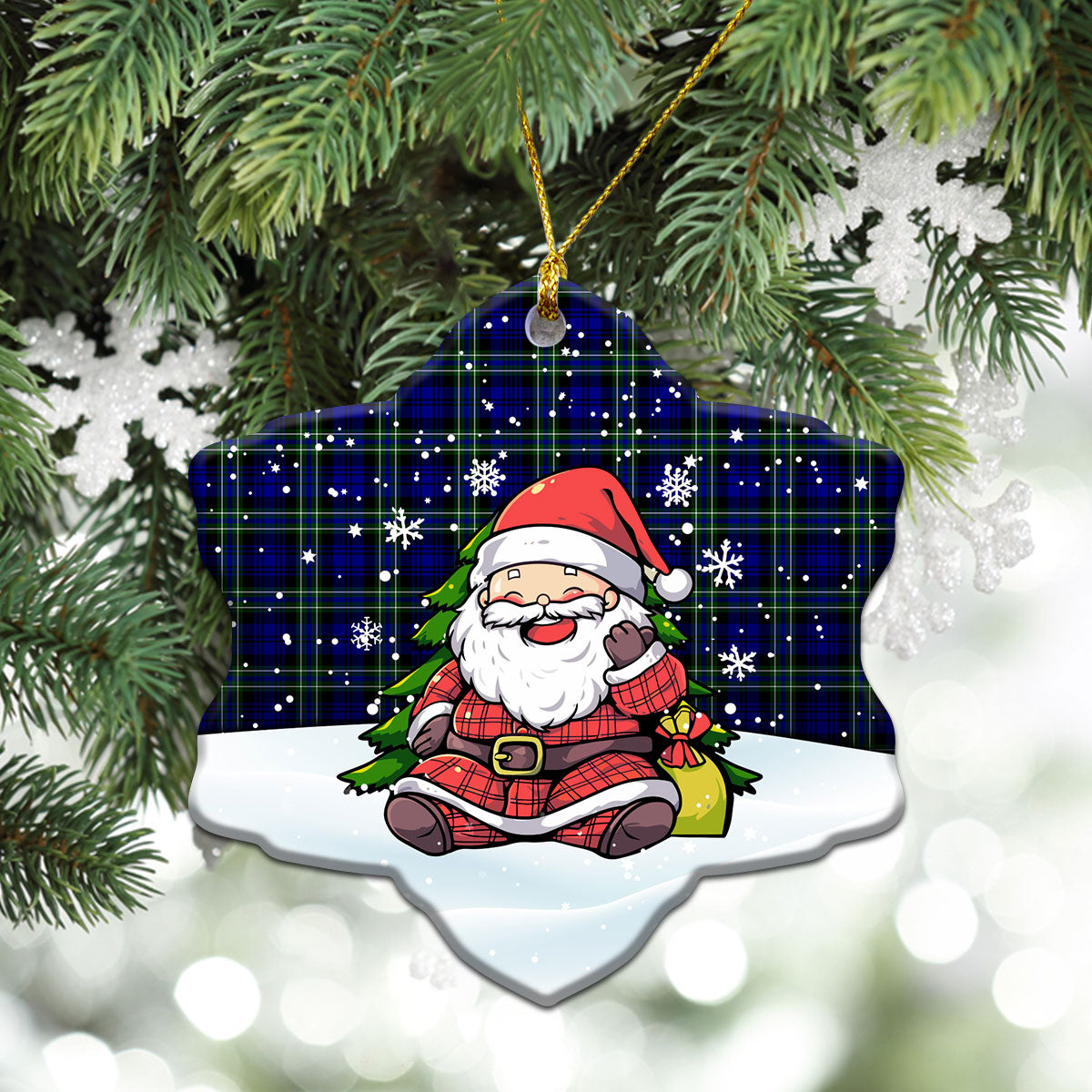 Arbuthnot Modern Tartan Christmas Ceramic Ornament - Scottish Santa Style