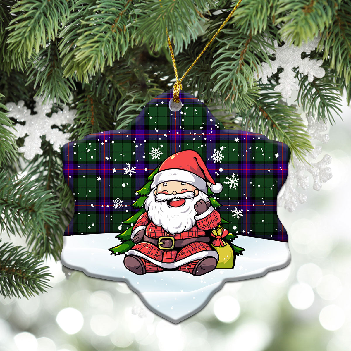 Armstrong Modern Tartan Christmas Ceramic Ornament - Scottish Santa Style