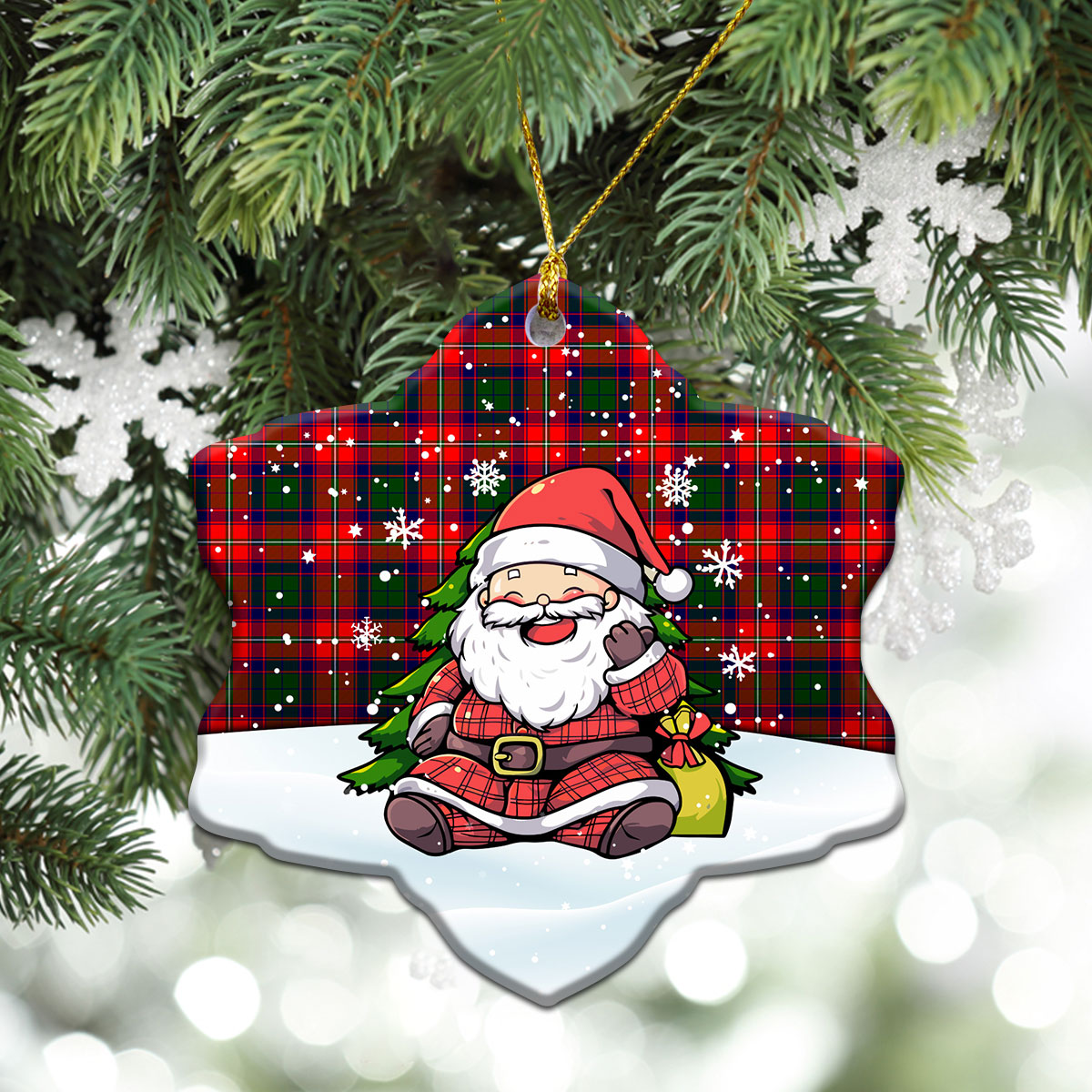 Belshes Tartan Christmas Ceramic Ornament - Scottish Santa Style