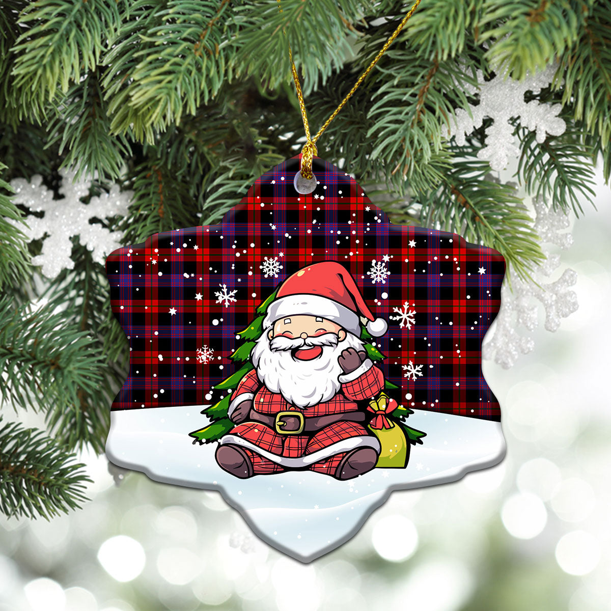 Broun Modern Tartan Christmas Ceramic Ornament - Scottish Santa Style