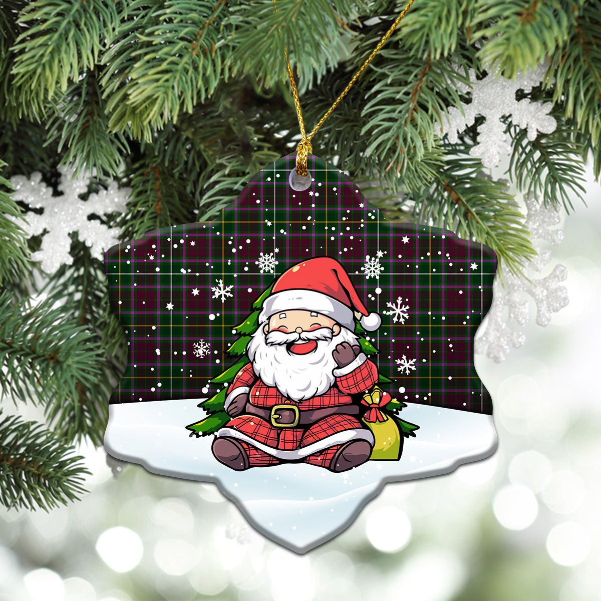 Crosbie Tartan Christmas Ceramic Ornament - Scottish Santa Style