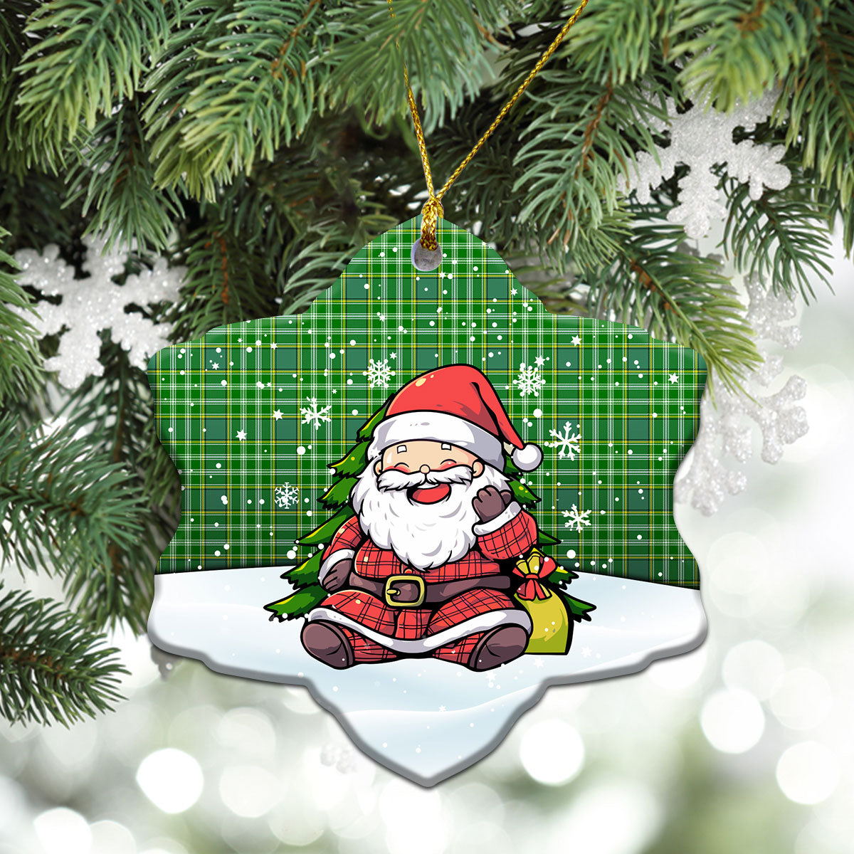 Currie Tartan Christmas Ceramic Ornament - Scottish Santa Style