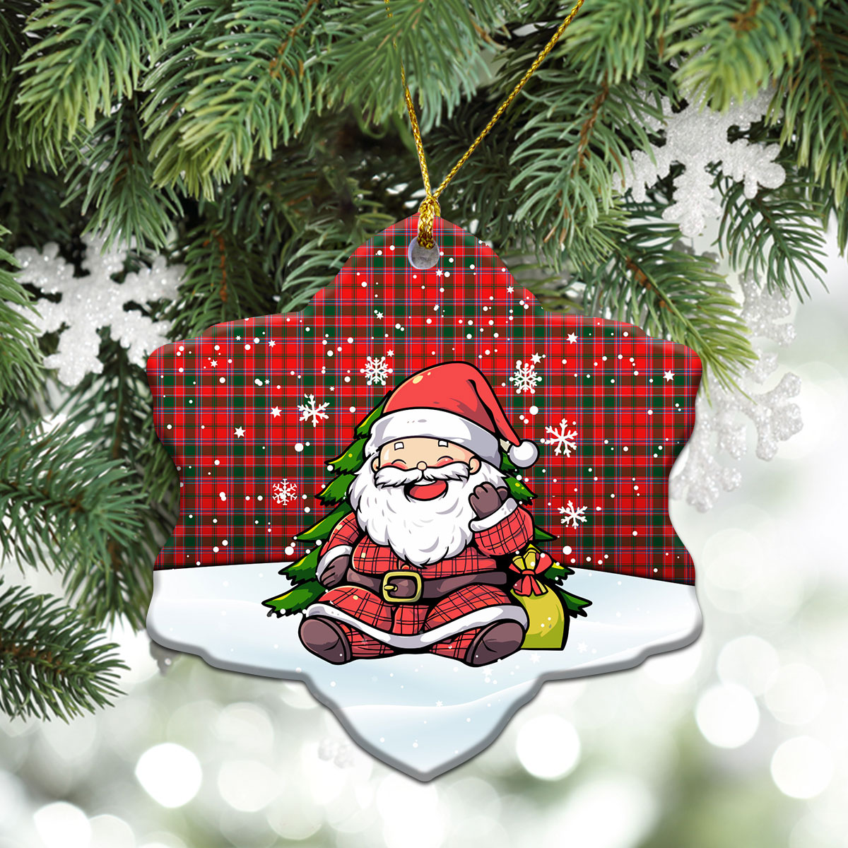 Dalziel Modern Tartan Christmas Ceramic Ornament - Scottish Santa Style