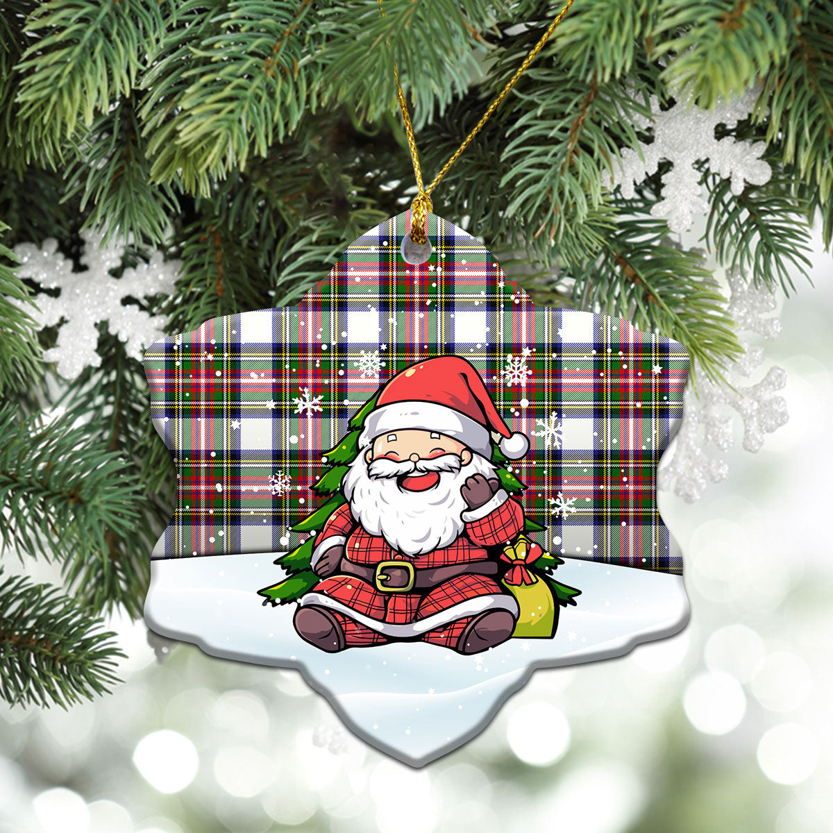 Dennistoun Tartan Christmas Ceramic Ornament - Scottish Santa Style