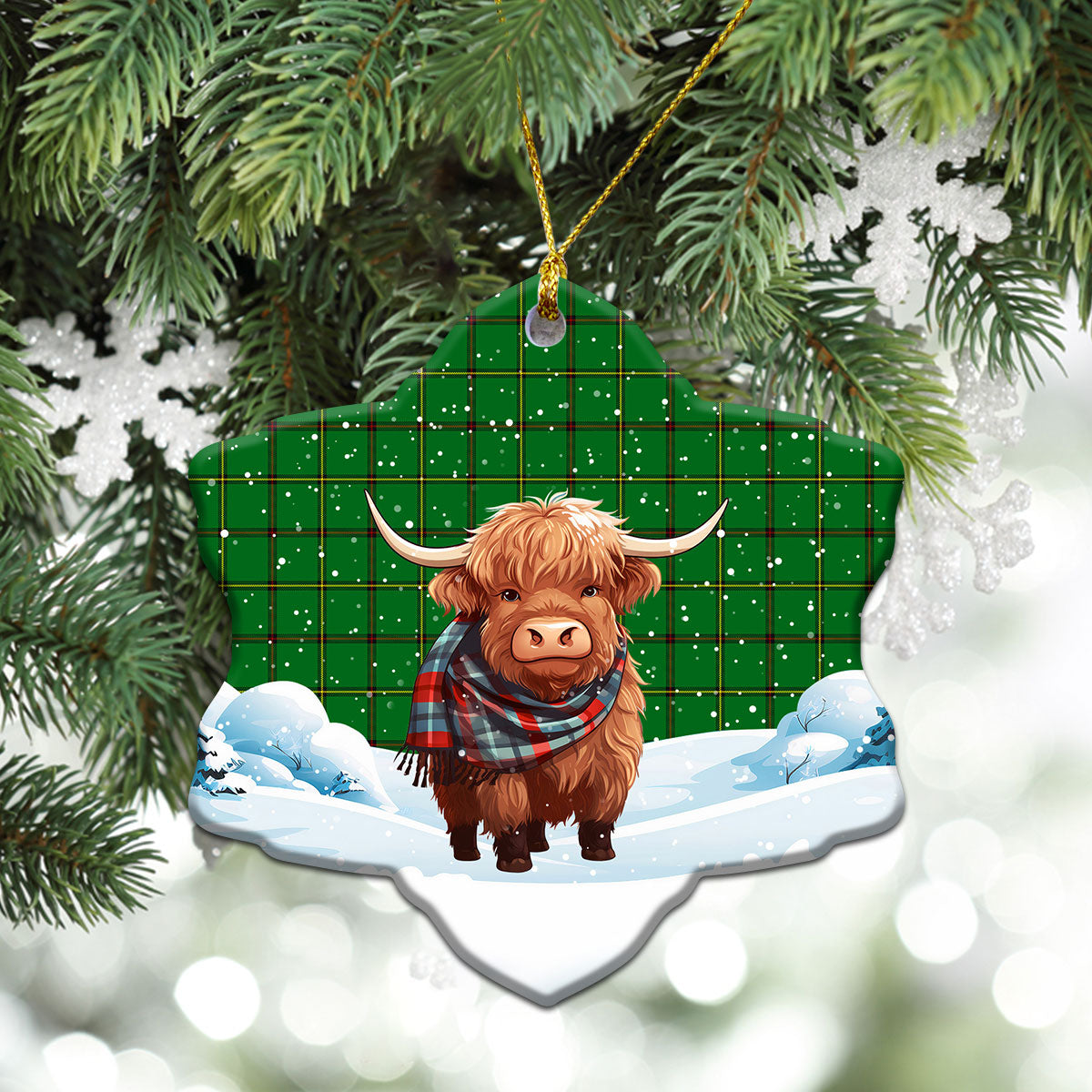 Don Tartan Christmas Ceramic Ornament - Highland Cows Snow Style