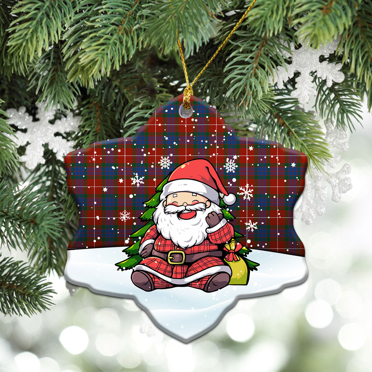 Fraser (of Lovat) Ancient Tartan Christmas Ceramic Ornament - Scottish Santa Style