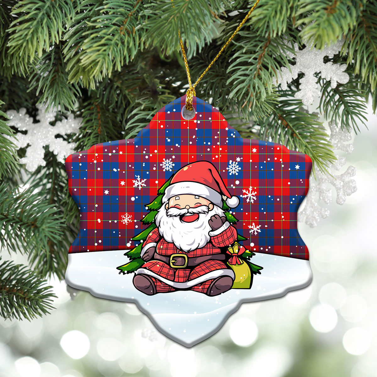 Galloway Red Tartan Christmas Ceramic Ornament - Scottish Santa Style