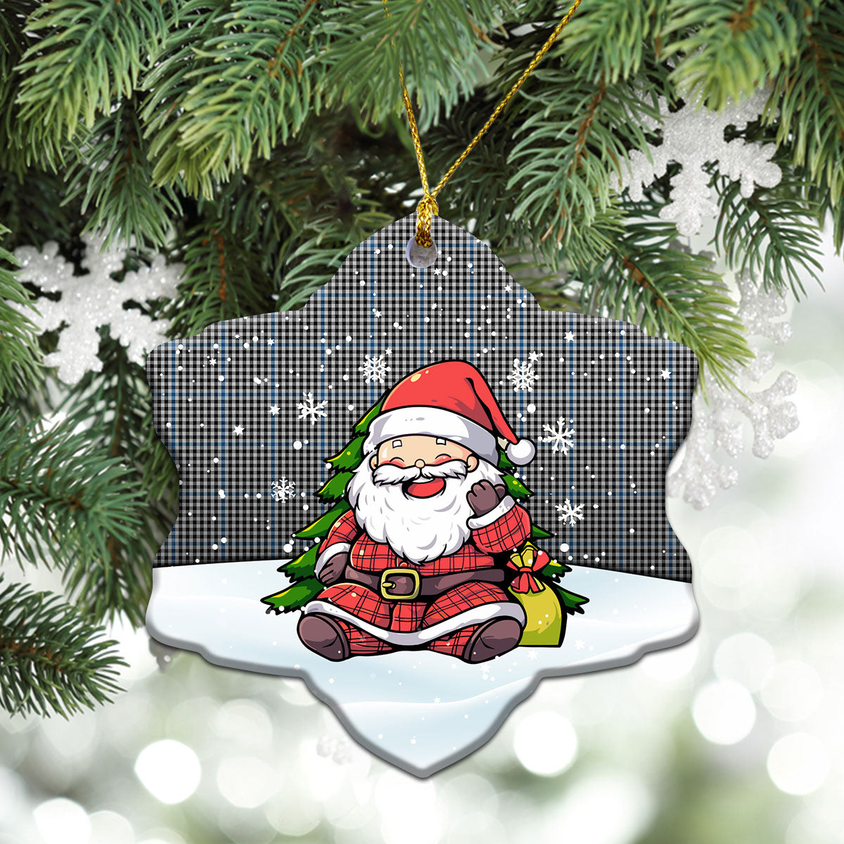Gladstone Tartan Christmas Ceramic Ornament - Scottish Santa Style