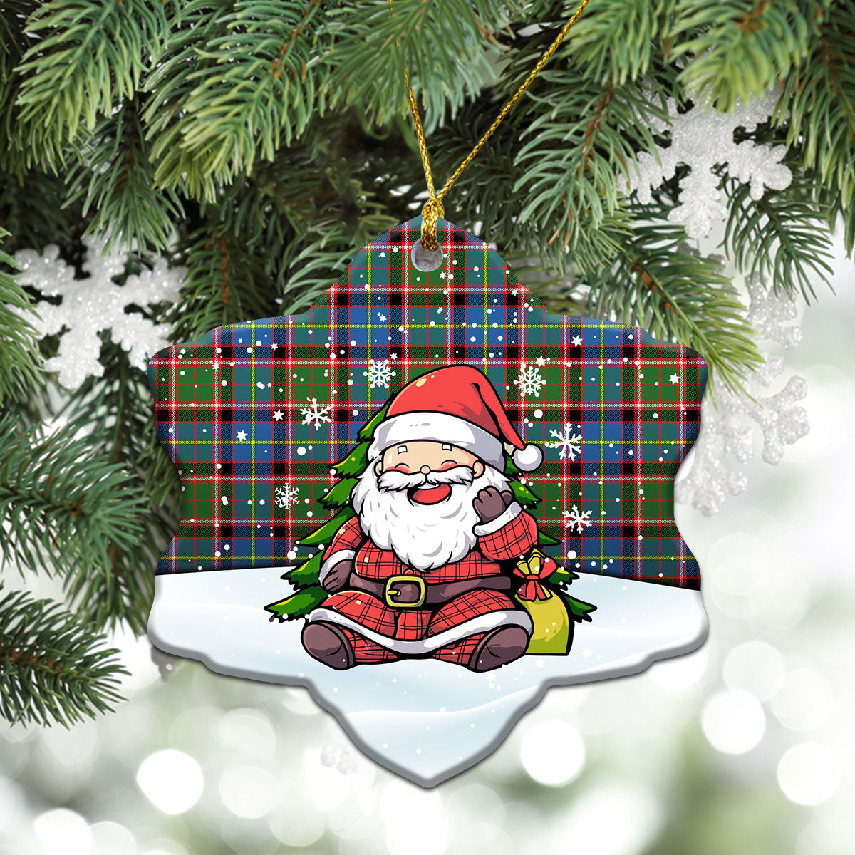 Glass Tartan Christmas Ceramic Ornament - Scottish Santa Style