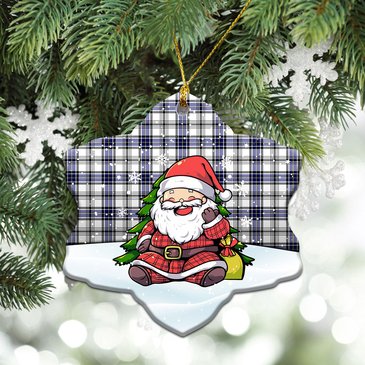 Hannay Modern Tartan Christmas Ceramic Ornament - Scottish Santa Style