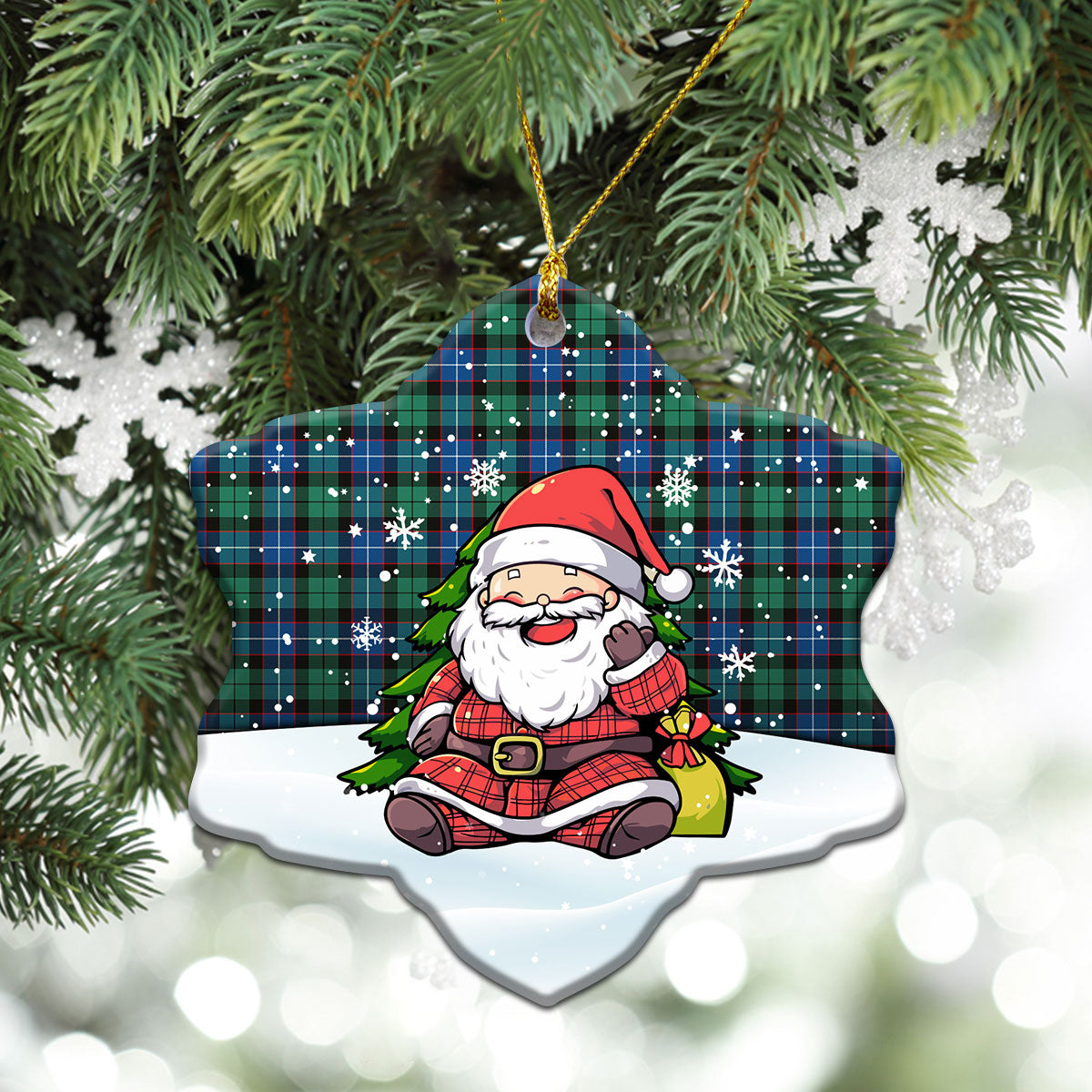 Hunter Ancient Tartan Christmas Ceramic Ornament - Scottish Santa Style