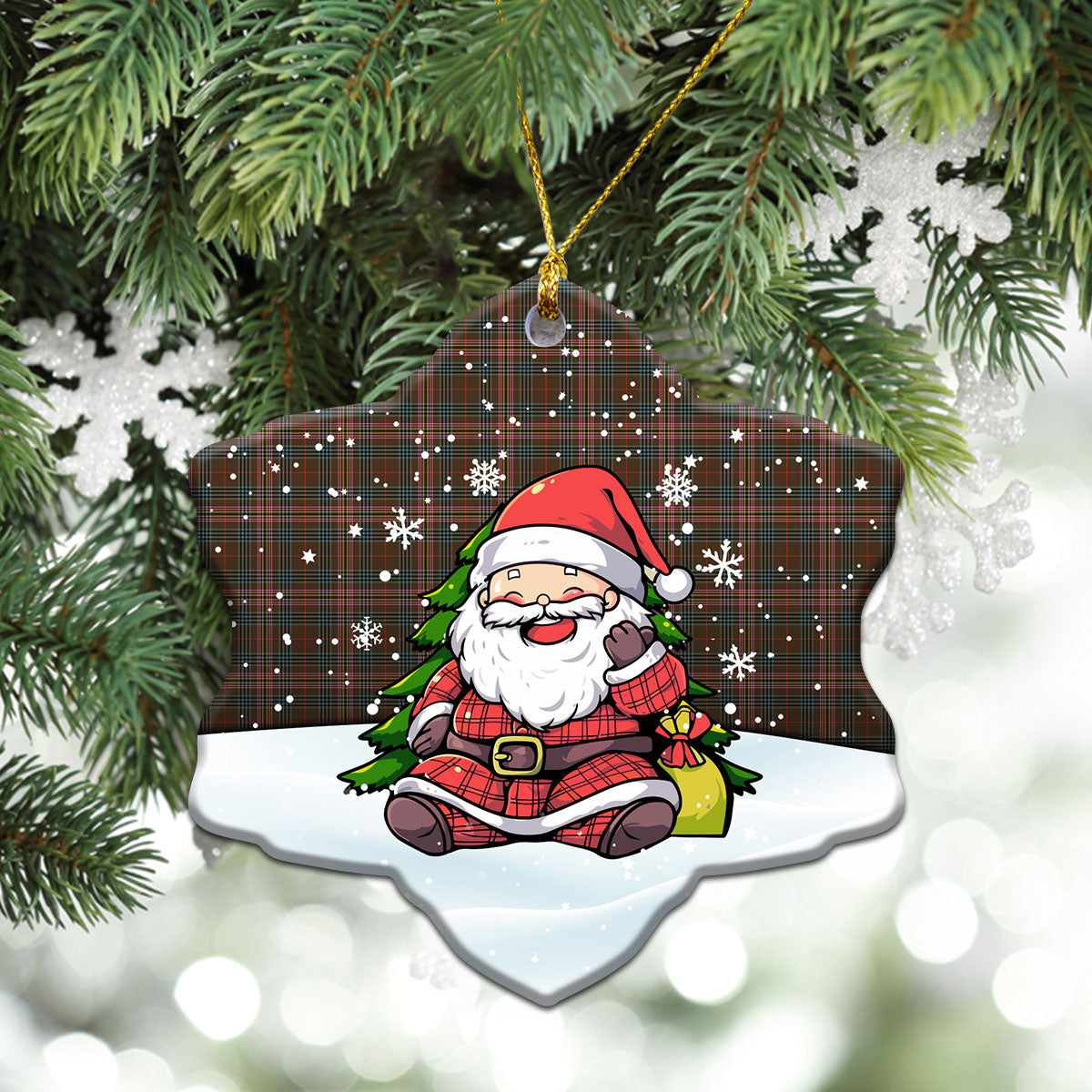 Kennedy Weathered Tartan Christmas Ceramic Ornament - Scottish Santa Style