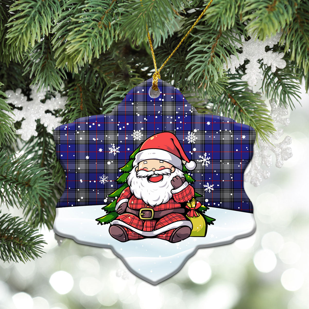 Kinnaird Tartan Christmas Ceramic Ornament - Scottish Santa Style
