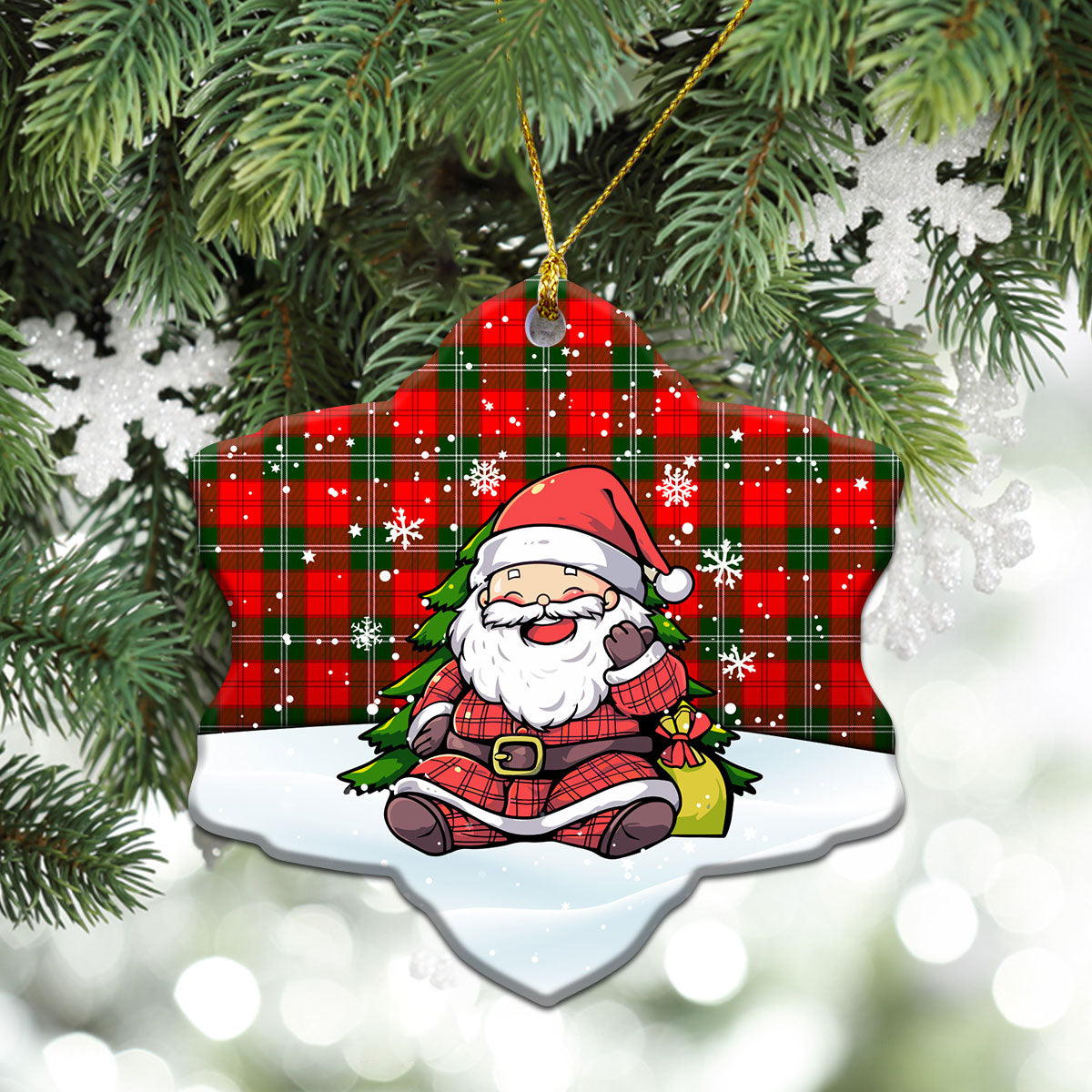 Lennox Tartan Christmas Ceramic Ornament - Scottish Santa Style