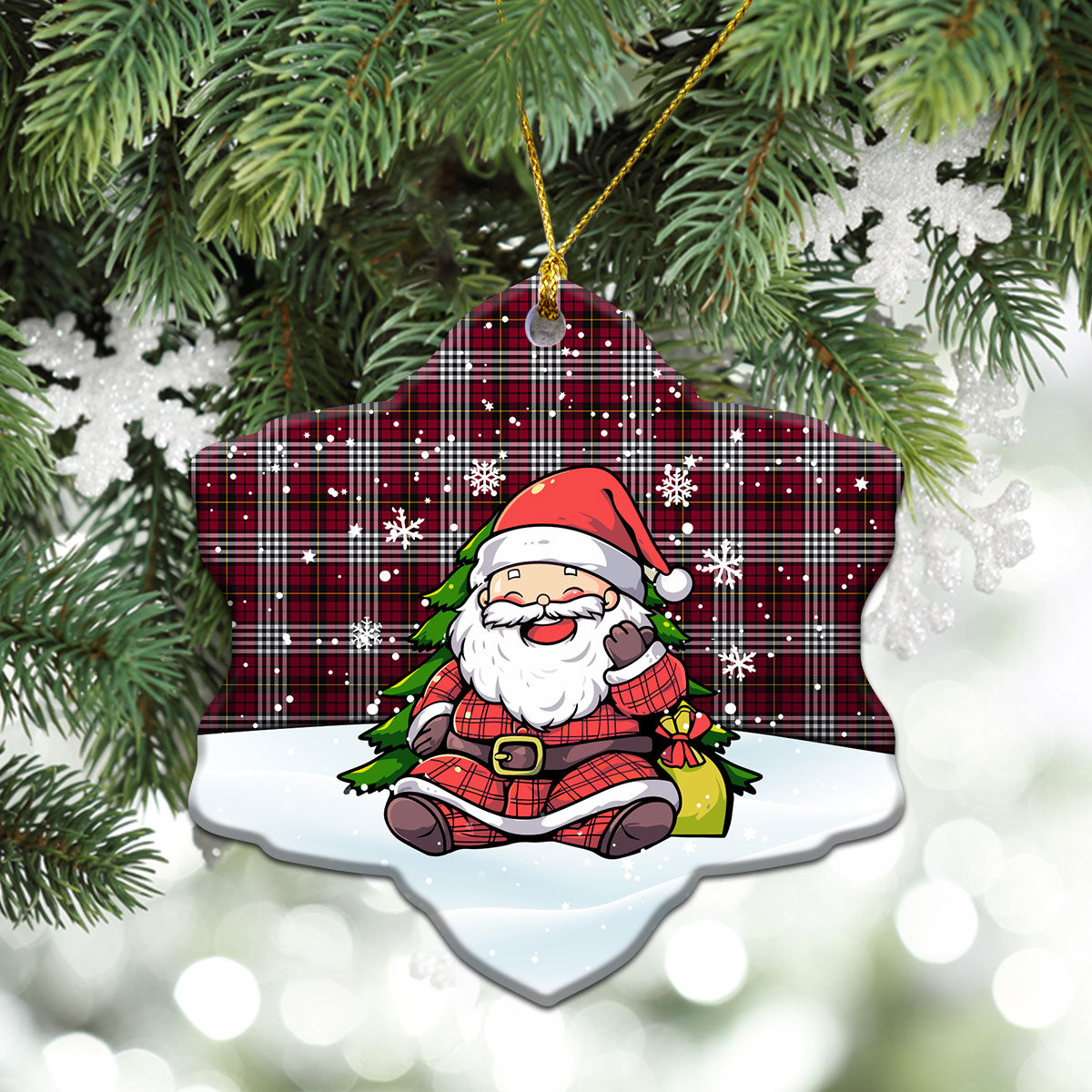 Little Tartan Christmas Ceramic Ornament - Scottish Santa Style