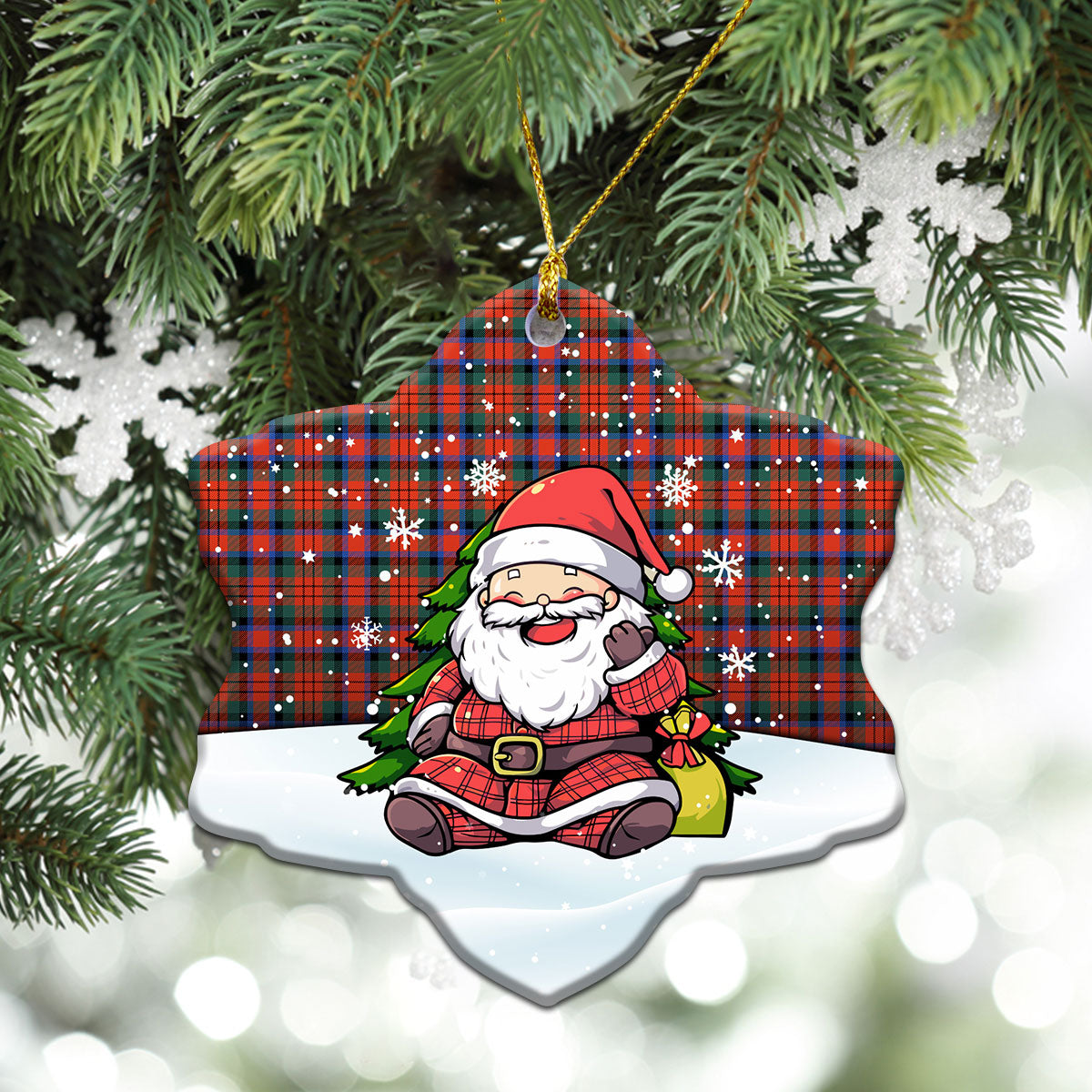 MacDuff Ancient Tartan Christmas Ceramic Ornament - Scottish Santa Style