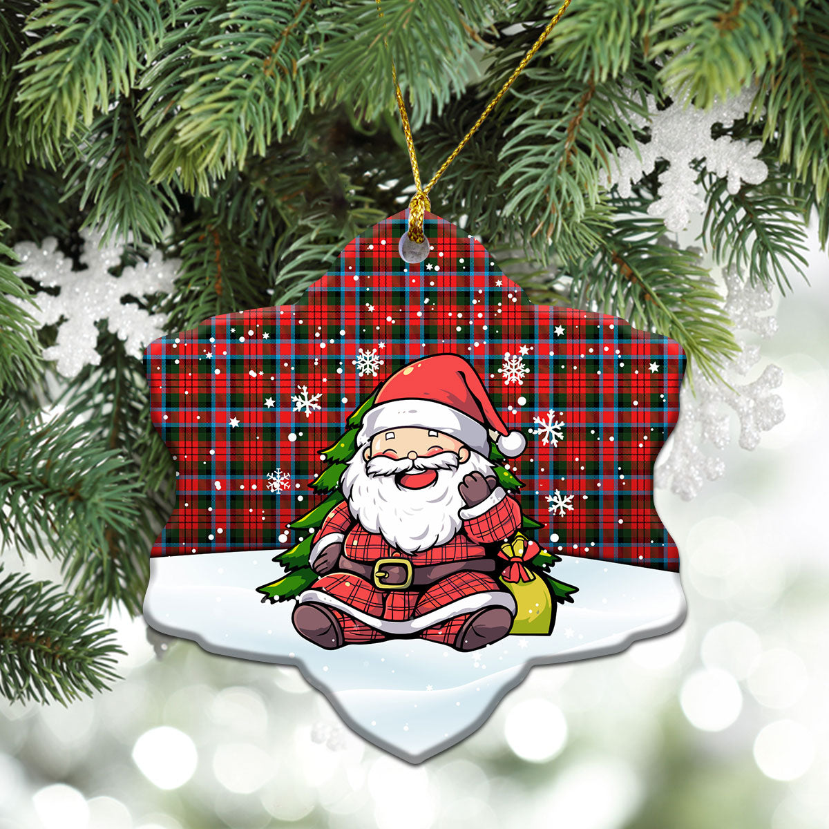 MacDuff Modern Tartan Christmas Ceramic Ornament - Scottish Santa Style