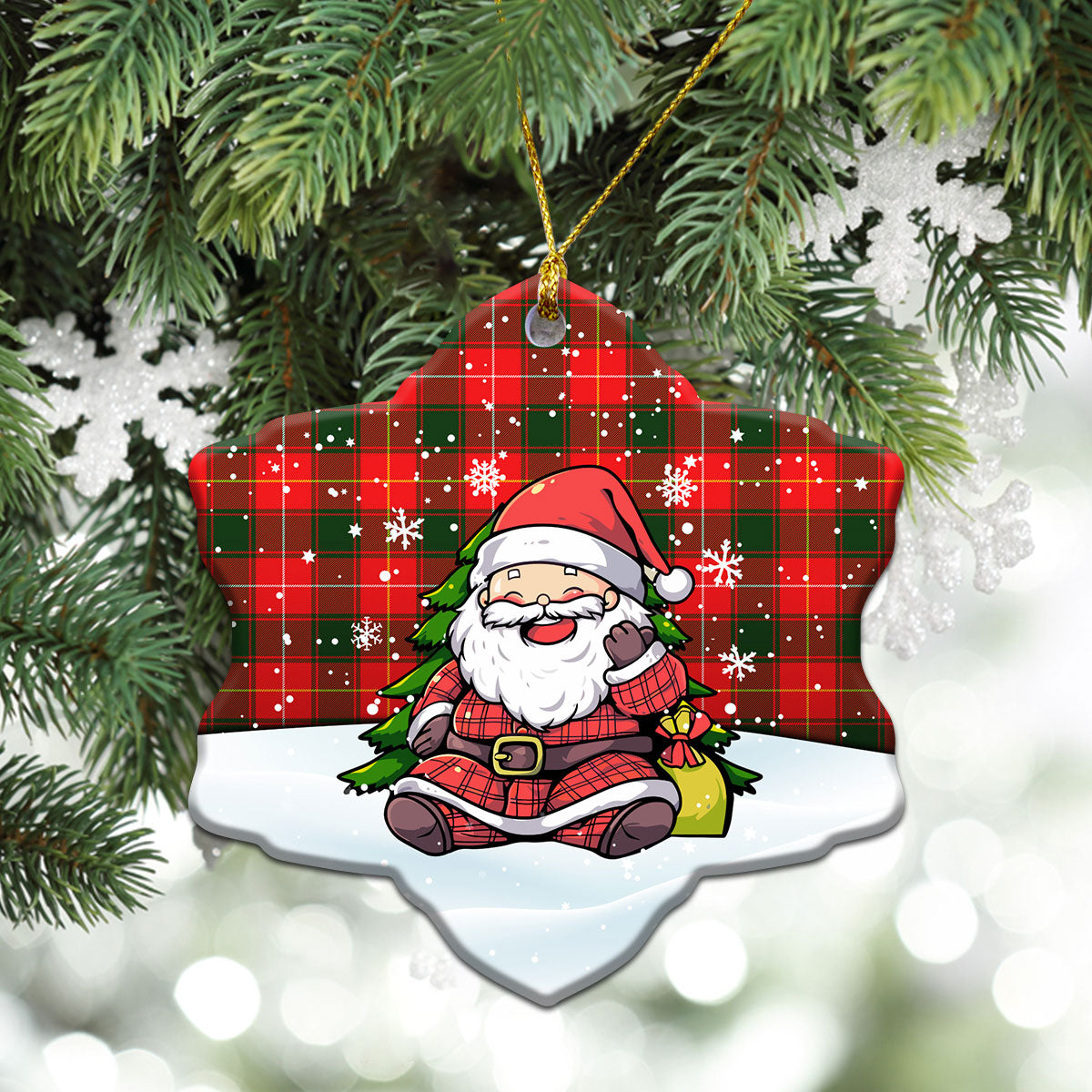 MacFie Tartan Christmas Ceramic Ornament - Scottish Santa Style