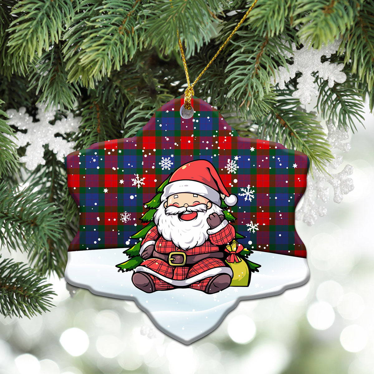 Mar Tartan Christmas Ceramic Ornament - Scottish Santa Style