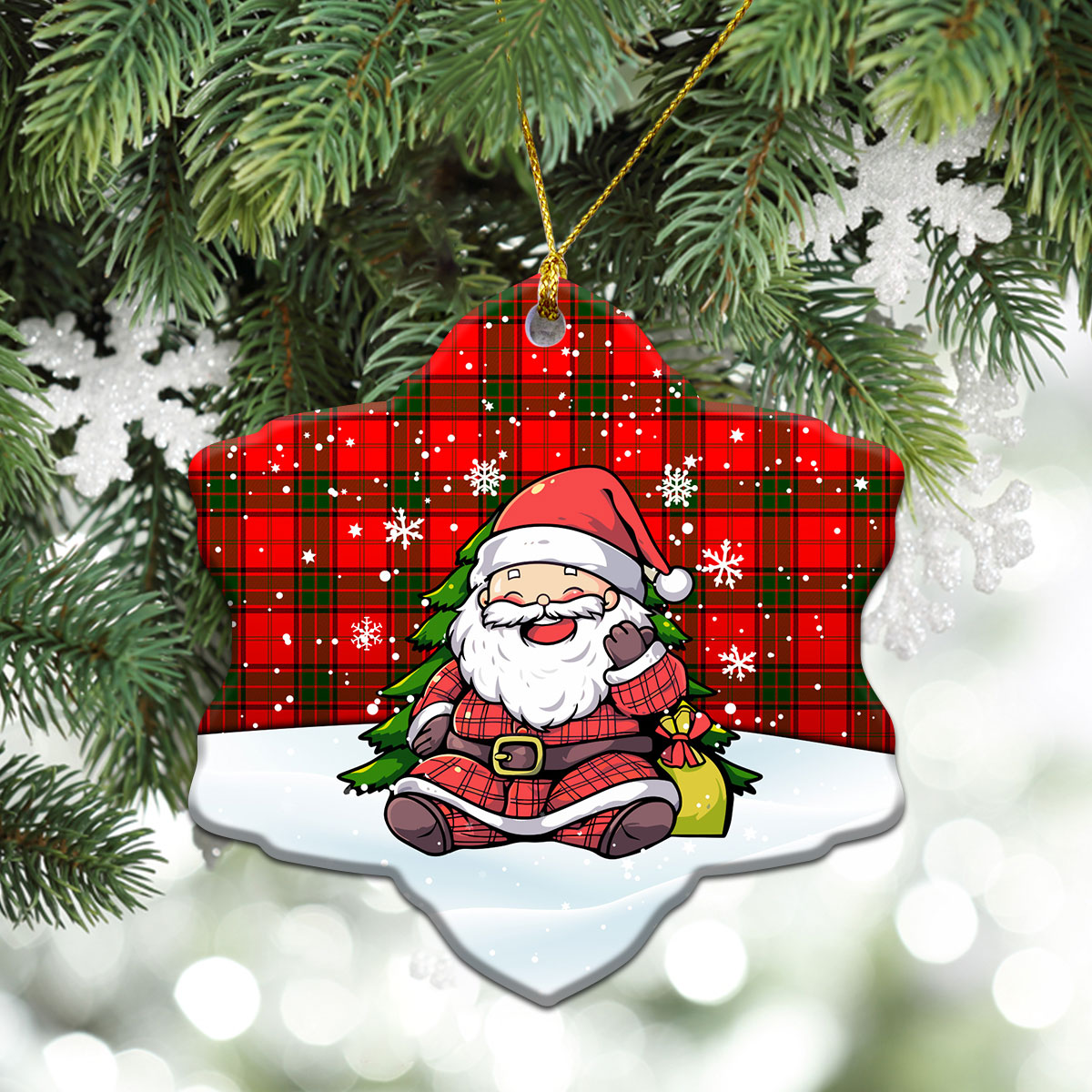 Maxtone Tartan Christmas Ceramic Ornament - Scottish Santa Style