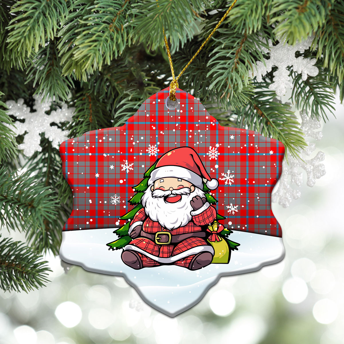 Moubray Tartan Christmas Ceramic Ornament - Scottish Santa Style