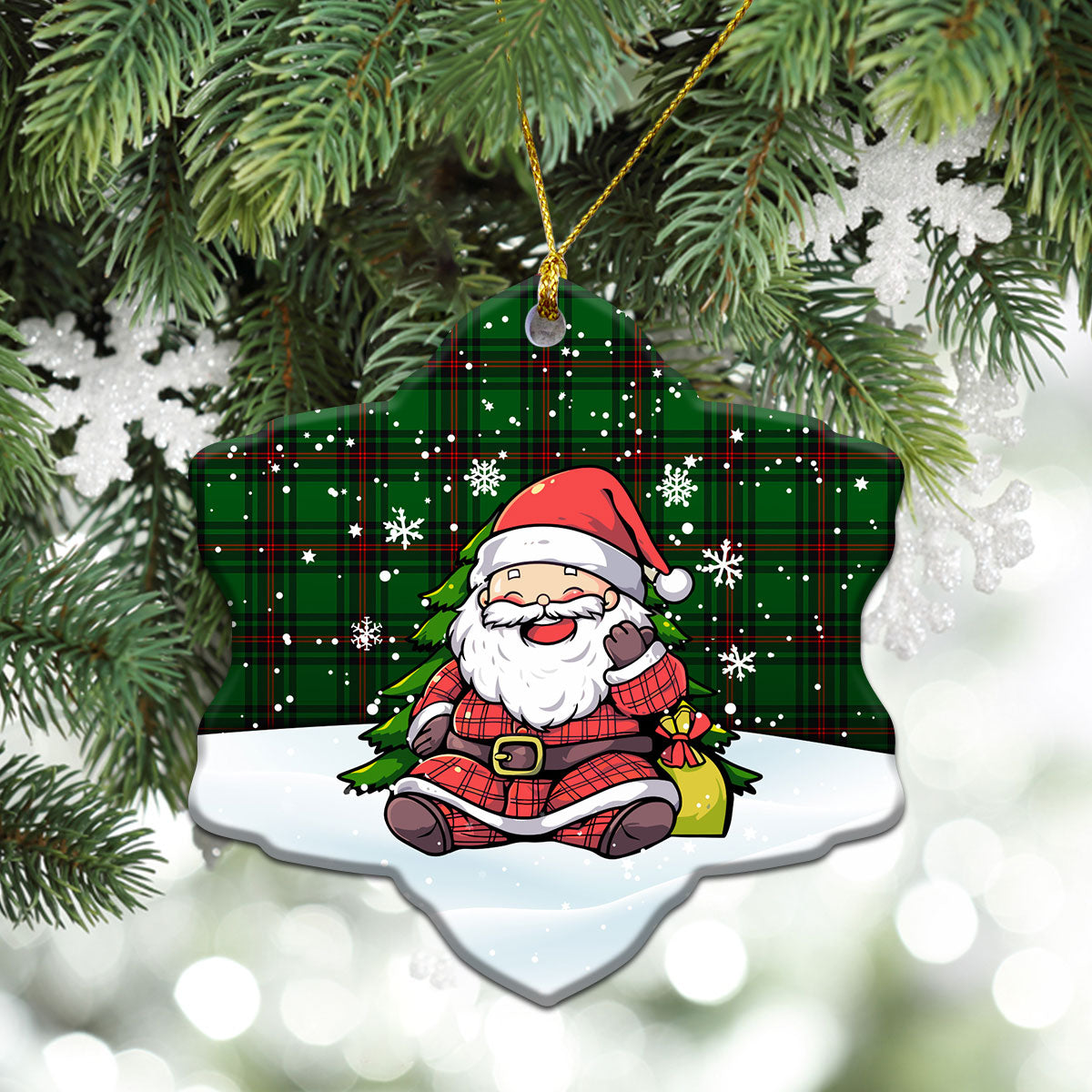 Primrose Tartan Christmas Ceramic Ornament - Scottish Santa Style