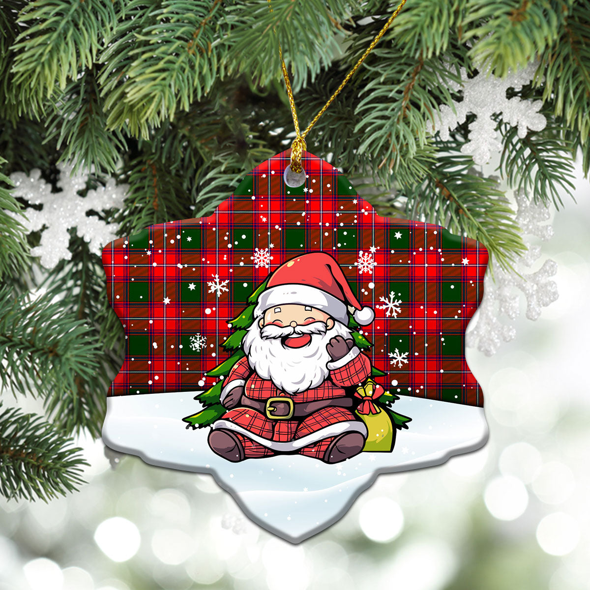 Rattray Modern Tartan Christmas Ceramic Ornament - Scottish Santa Style